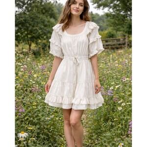 Ulla Johnson Womens Naomi Ruffled Poplin Mini Dress Sz S White Romantic Feminine